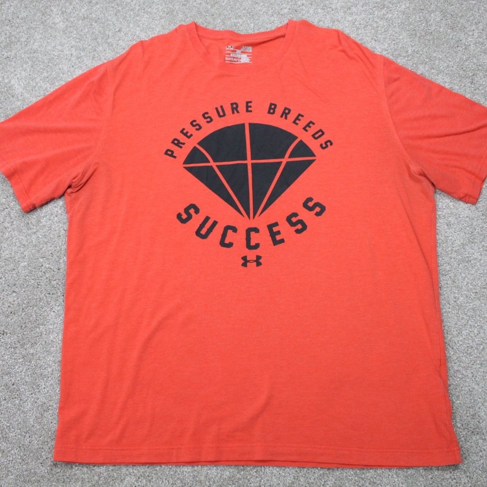 Under Armour Shirt Mens XL Red UA Pressure Breeds Success Heatgear Loose Fit S/S